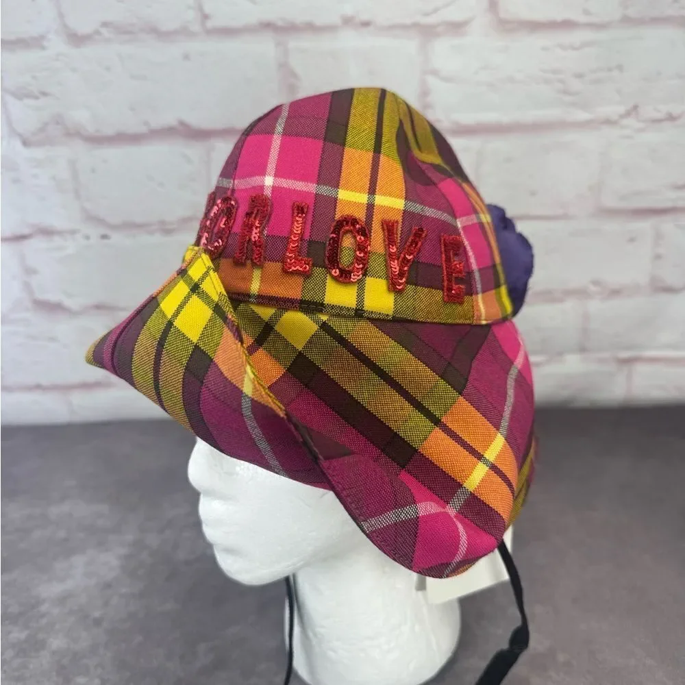 Gucci Kids Blind for Love Plaid Wide Brim Hat Sequin Floral Small NEW